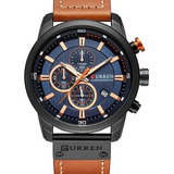 Relojes De Hombre Curren 8291 Nac Deportivo Cronografo Caja Color De La Malla Marrón Color Del Bisel Negro Color Del Fondo Azul Oscuro