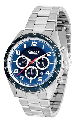 Relógio Orient Masculino Cronógrafo Solar Tech Mbssc250 Cor Da Correia Prateado Cor Do Bisel Azul Cor Do Fundo Azul