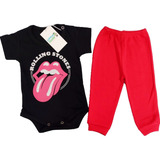 Conjunto Bebe Body Rolling Stones Rock Manga Corta Pantalón