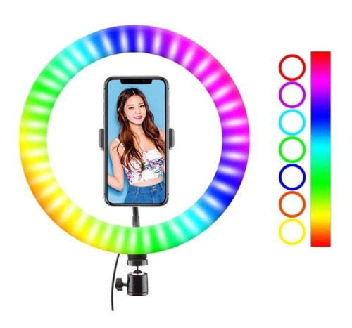 Aro Luz Led Rgb Colores 26 Cm Soporte Rosca Celular Skyway