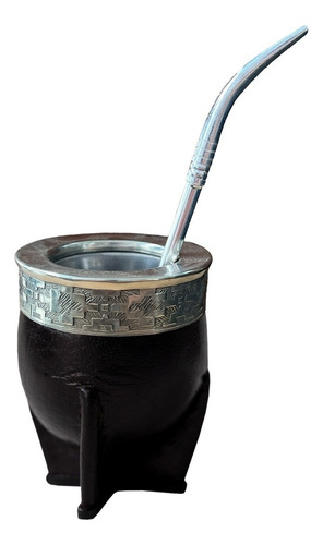 Mate Imperial Uruguayo De Acero Inoxidable Deluxe The Mate Spot Con Bombilla Pico De Loro Color Negro Guarda Pampa