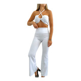 Pantalon Palazzo Creep + Top Cruzado Super Sensual Conjunto