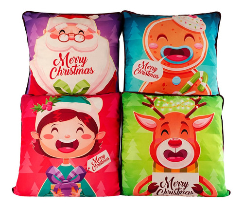 Kit De Almofadas Cheias Natalina Papai Noel Vermelho 04 Pçs