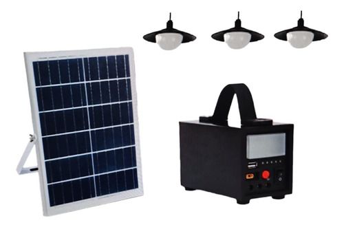 Kit Solar Portatil Panel Linterna Usb 3 Focos Luz Emergencia
