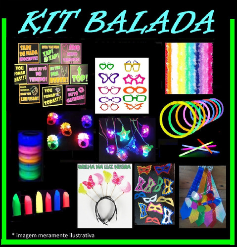 Kit Festa Balada 150 Itens Piscas Neon Marabus Tiaras Placas