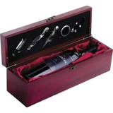 Set Caja Madera Porta Botella De Vino 5pcs Destapador Anillo