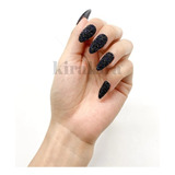 Uñas Postizas Glitter Negro Belleza Mujer Uñas