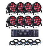 Kit 8 Canhao 12 Leds 18w Rgbw Uv + Mesa Dmx C/cabos 10m