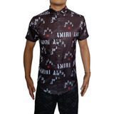 Camisa Buchona Letras Hombre Manga Corta Buchón Moda Oferta