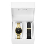 Reloj Guess Sugar Para Dama Correa Dorado-negro Bisel Plateado Fondo Plateado