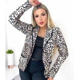 Blazer Casaco Manga Longa Onça Oncinha Animal Print