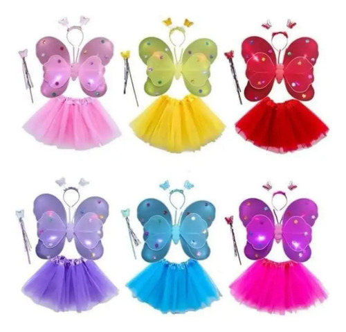 Alas Mariposa Disfraz Luces Hada Con Luz Led 4 Piezas