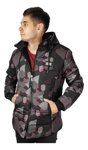 Campera Hombre Inflada Impermeable Polar Capucha Desmontable