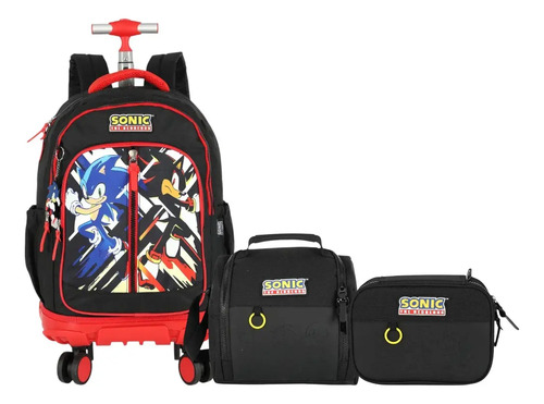 Kit Mochila Sonic Game Rodinhas Trolley Tamanho G Meninos
