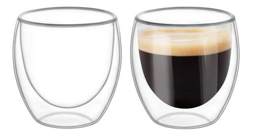 Shot Taza Doble Pared Vidrio Borosilicato 60ml Espresso X2