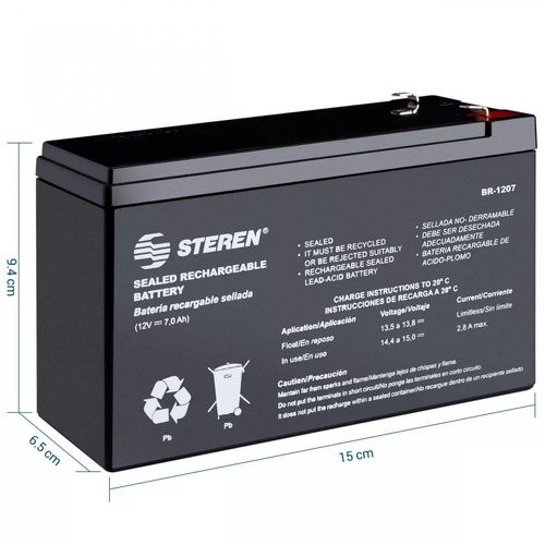 Bateria Recargable  12v 7amp/hr Br-1207  Steren Promocion 