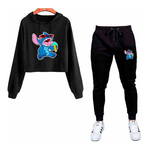 Conjunto Cropped Fem. + Calça Moletom Verão Lilo Stitch