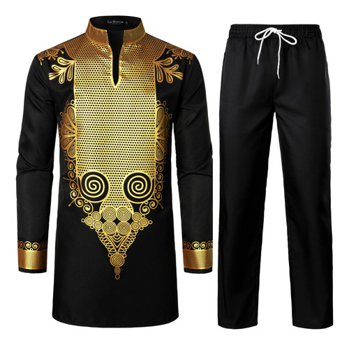 Camisa Y Pantalones Dashiki Con Estampado De Oro Africano Pa