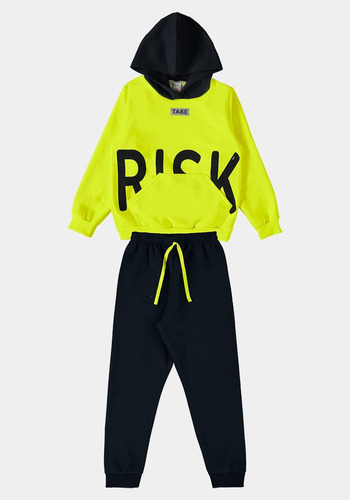 Conjunto Moletom Meninos Inverno Neon Calça E Blusa Juvenil