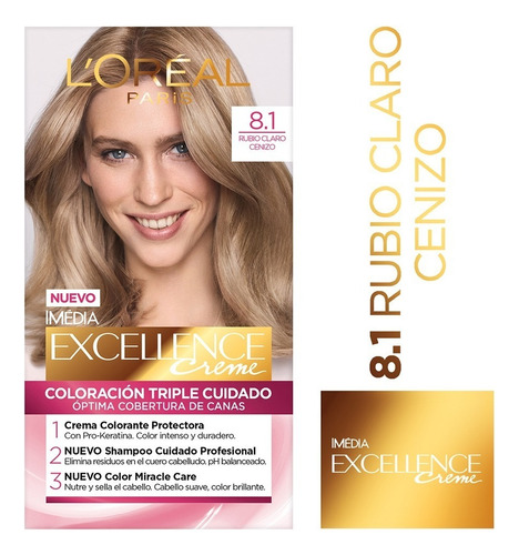 Kit Tintura L'oréal Paris  Excellence Kit Tintura L'oréal París Excellence Creme Para Rubio Tono 8.1 Rubio Claro Cenizo Para Cabello