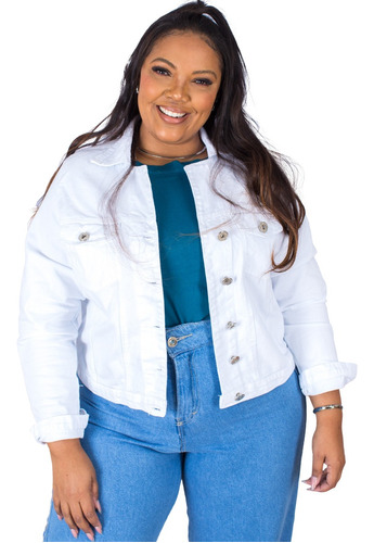 Jaqueta Jeans Feminina Plus Size Branca