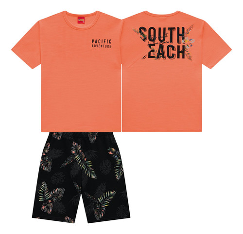 Roupinha Infantil Camiseta Com Short Menino Verão Salmão