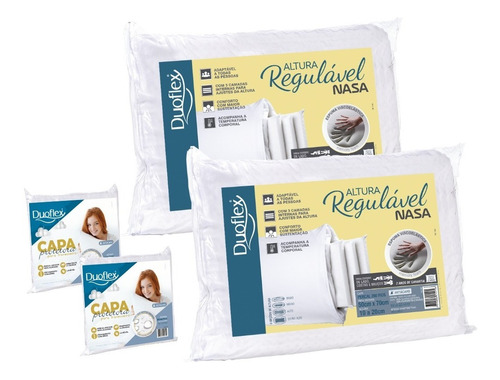 Kit 2 Travesseiros Altura Regulável Nasa Duoflex + 2 Capas Protetora -frete Grátis