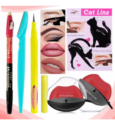 Kit Básico De Maquillaje Delineador Labial Cejas Make Up 