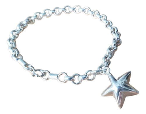 Pulsera Modelo Rolo En Plata 925 De 4 Mm + Dije Estrella