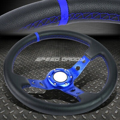 350mm 3  Deep Dish 6-bolt Blue Vinyl Leather Aluminum Ra Sxd