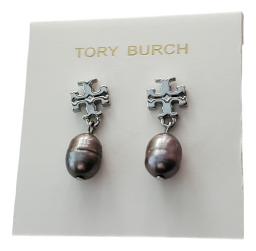 Aretes Tory Burch Logo Clásico Con Perla Natural De Color 