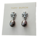 Aretes Tory Burch Logo Clásico Con Perla Natural De Color 