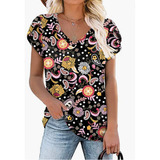 Camisa Mujer Camiseta Verano Cuello En V Cómodo Y Ligero