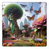 Mousepad Jardin De Gigantes Flor Mariposa Hada M3