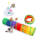 2 Brinquedo Para Gato Torre + Tunel Labirinto Interativo Pet Cor Torre Gatinho Azul + Túnel