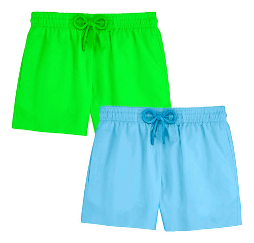 Kit 2 Shorts Bermudas Neon Verde Azul Confortável  