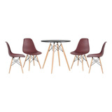 Kit Mesa Jantar Eames Wood 70 Cm 4 Cadeiras Eiffel Cores Cor Da Tampa Mesa Preto Com Cadeiras Marrom