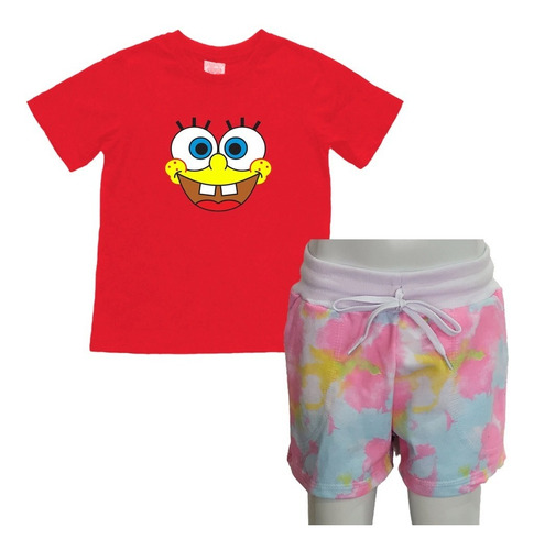 Kit Camiseta Infantil Bob Esponja E Short Feminino Menina 
