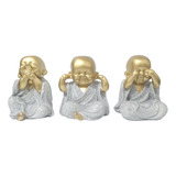 Trio De Buda Gordinho Glítter Gesso Decoração