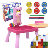 Projetor Infantil Mesa 4 Em 1 Mesinha Lousa Mágica Rosa