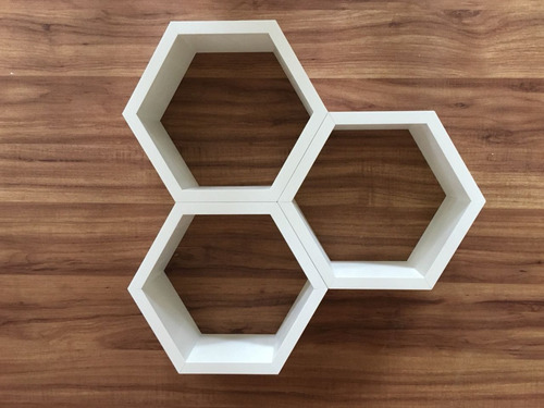 Nicho Hexagonal 3 Peças Branco Mdf 15mm Quarto Infantil 15cm