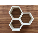 Nicho Hexagonal 3 Peças Branco Mdf 15mm Quarto Infantil 15cm