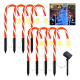 Solar Star Garden Christmas Cane Lights, 8pcs . .