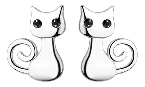 Pendientes Aritos Aros Plata 925 Gatito Sentado Antialergico