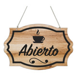 Letrero Cafetería Abierto - Cerrado Vintage 30x20cm Madera 