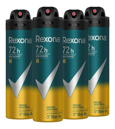 Kit 4 Desodorantes Rexona Men Aero Antitranspirante V8 150ml