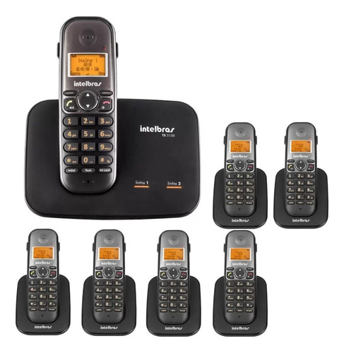 Telefone Sem Fio 2 Linhas Viva-voz Ts5150 + 6 Ramal Ts5121.