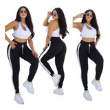 Kit 2 Calça Feminina Jogger Com Listra Lateral Tecido Crepe 