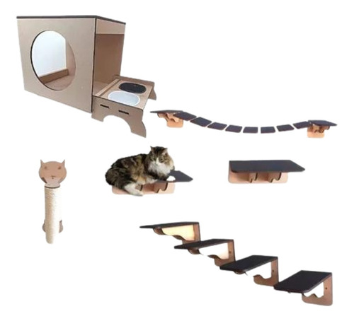 Playground Para Gato Com Comedouro 10 Pçs + Brinde 