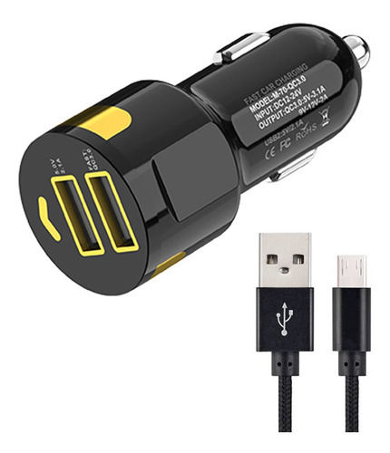 Cargador Auto Carga Rapida 3.0 Gadnic Con Cable Usb Tipo C  Color Negro